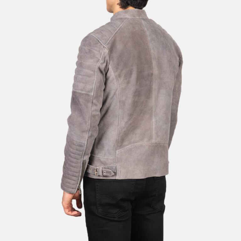 Mens Damian Grey Suede Biker Jacket Tilted Back-8-1634128054797